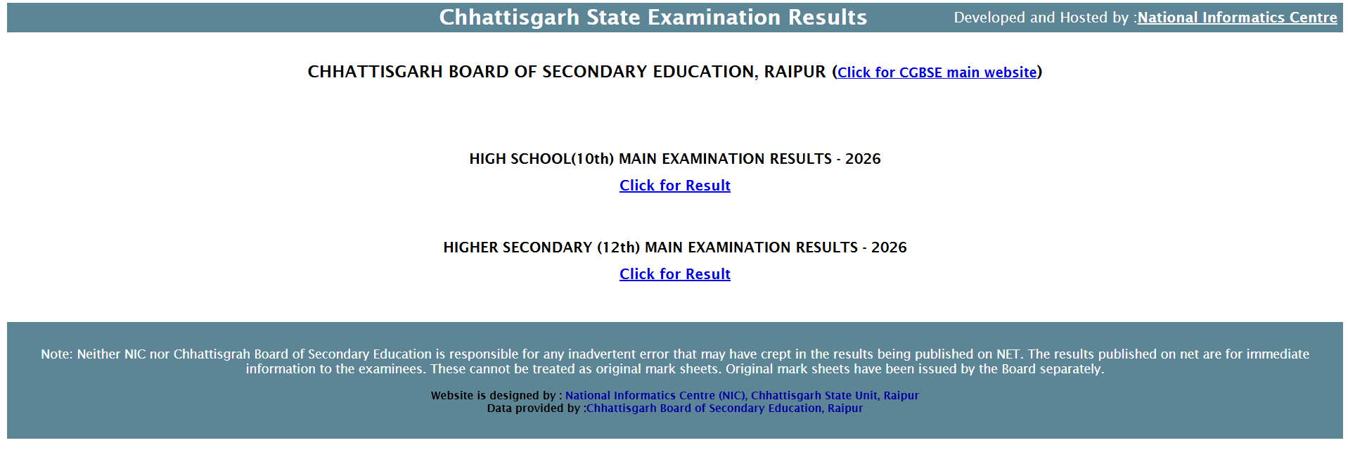 CG Board 10th 12th Result Out
