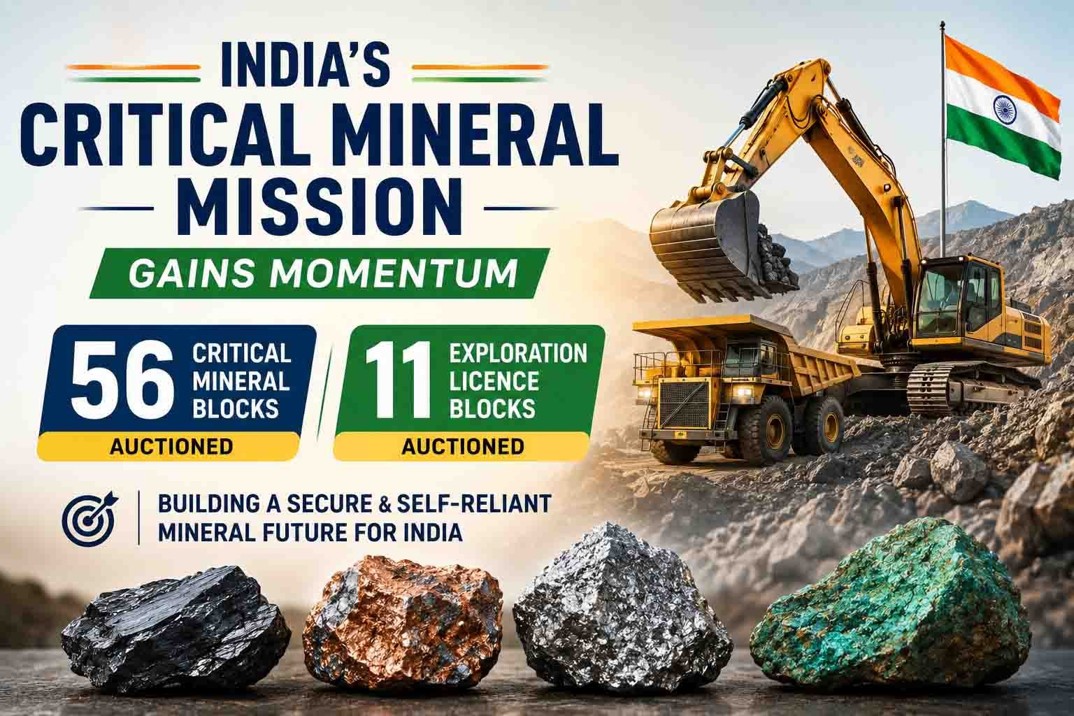 India Critical Mineral Mission 56 blocks auctioned Exploration Licence 11 blocks Ministry of Mines 2026