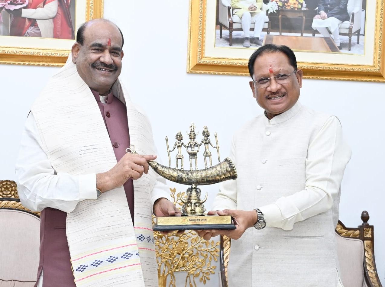 Om Birla Vishnu Dev Sai meeting Raipur Lok Sabha Speaker CM courtesy visit Bastar Dussehra book 2026