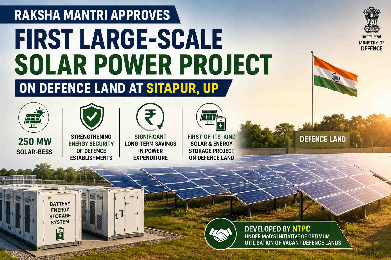 Sitapur Solar Project Defence Land India's First 250 MW Solar BESS Project 2026