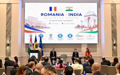 President Droupadi Murmu addressing the India Romania Business Forum in Bucharest in 2026