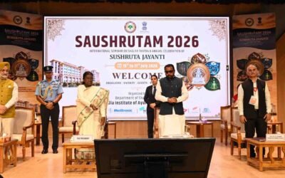 President Droupadi Murmu inaugurating the Saushrutam 2026 international seminar at All India Institute of Ayurveda