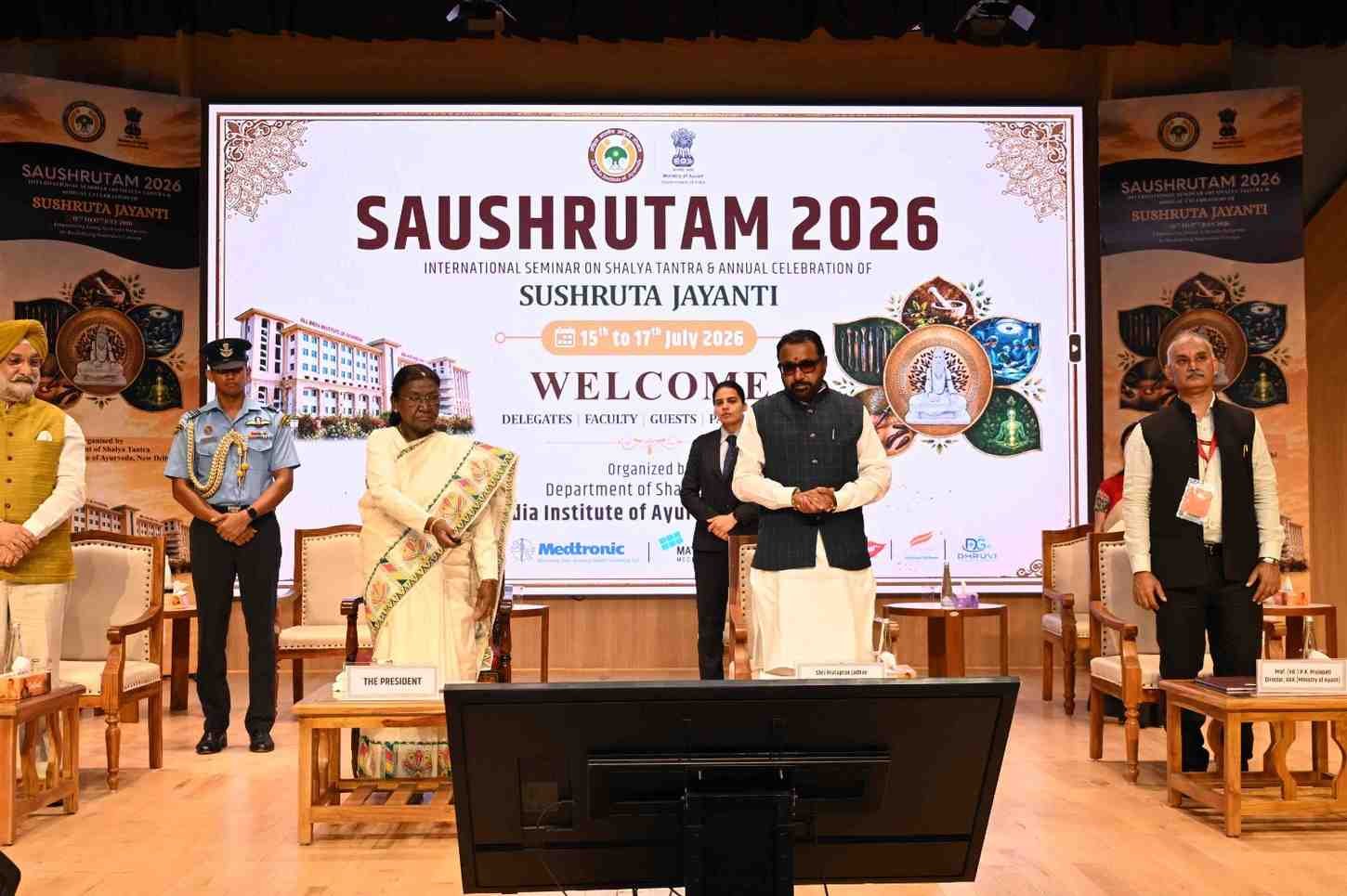 President Droupadi Murmu inaugurating the Saushrutam 2026 international seminar at All India Institute of Ayurveda