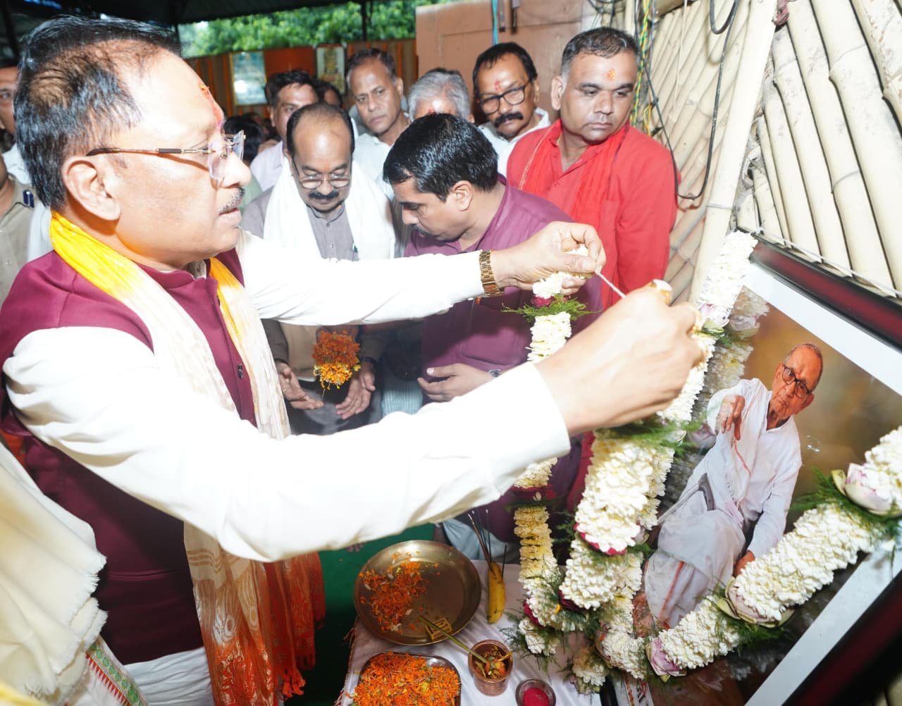 Chhattisgarh CM Vishnu Deo Sai inaugurating Shantaram Smriti Udyan at Madku Dweep in Mungeli
